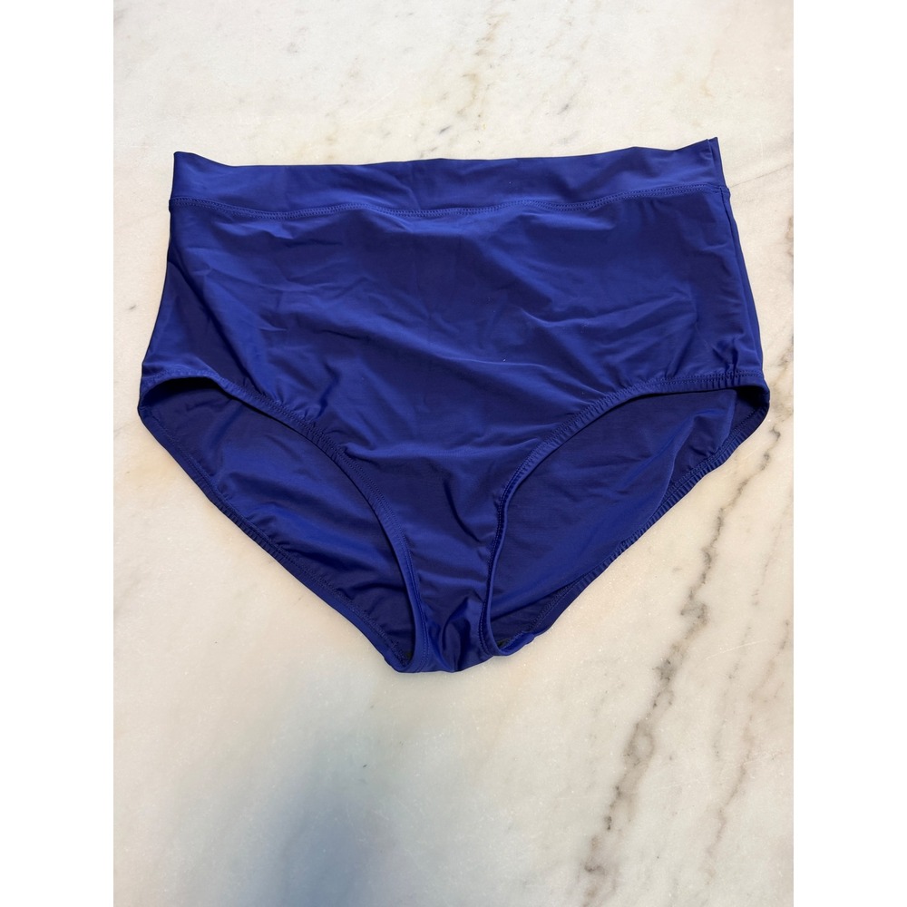 Lands End Womens Royal Blue High Waisted Bikini Bottoms Swim Briefs Size 12